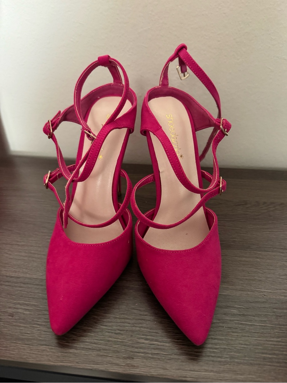 Fuchsia Pointed-Toe Strappy Heels